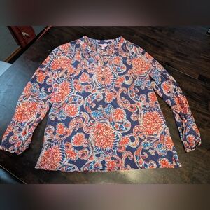 Lilly Pulitzer 100% Silk Elsa Paisley Print Blouse, Women's Medium